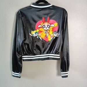 ROMWE The Powerpuff Girls Bomber Jacket Cartoon Graphic Striped Trim Size M NWT